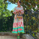 Foridol Floral Print Casual Boho Shirt Dress Maxi Long Autumn Winter Long Sleeve Dress Vestidos 2025 Button Up Dress