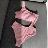 2026 Solid White One Piece Swimsuit Women Sexy Irregular Hollow Out Bikini One Shoulder Backless Monokini Summer Beach Swimwear