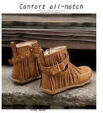 Vintage Women Boots Suede Ankle Boots Fringe Women Shoes Winter Boots Women Side Zipper Casual Shoes Ladies Snow Boot