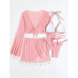 S - XL With Tassel Skirt Long Sleeve Bikini Women Swimwear Female Swimsuit Four-pieces Bikini set Bather Bathing Suit Swim V7060