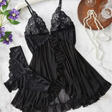 Elegant Transparent Red Lingerie Women's Underwear Sleepwear Lace Nightdress Panty Pijamas Sets Female Babydoll