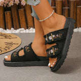 2026 New Flowers Embroidery Platform Slippers Women Fashion Denim Thick Bottom Sandles Woman Plus Size 43 Non Slip Beach Sandals