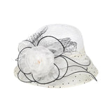 Women's Organza Flower Sun Hat Wide Brim Bucket Cap Wedding Church Dress Hat Fascinator Bridal Tea Party Hat