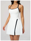 Naked Women's Tennis Dresses for Women Breathable Back Hollowed Out Sleeveless Mini Dress Built in Shorts Tight Sports Skirt