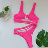 Bikini 2026 Sexy Rose Red Hollow High Waist Swimwear Swimsuit Women Bikinis Set Bathing Suit Bikini Female Push Up High Quality