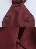 Foridol Halter Satin Dress Women Sexy Backless Burgundy summer spring Dress Elegant Maxi Long Party Dress Christmas Vestidos
