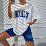 Europe and the United States Can Wear a Casual Suit WOMEN'S Pajamas Loose T-shirt Tight Shorts Slim Shorts Top