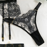 Toucheart 5 Piece Sexy Embroidery Underwear Set for Women Mesh Patchwork See-through Halter Underwear Garters Sexy Lingerie Set