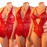 Adult Sexy Lace Teddy Bodysuit For Women Deep V Neck Open Back Halter Design Romantic Hot Women's Lingerie Babydoll Sleepwear