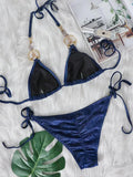 2025 Halter Sparkling Brazilian Diamond Bikini Women Swimsuit Female Swimwear Two Pieces Bikini Set PU Leather Bathing Suit Swim