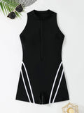 VigoJany 2026 Solid Sleeveless Plus Size Swimwear Women Zipper Push Up Large One Piece Swimsuit Summer Beach Chubby Bathing Suit
