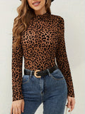 European and American sexy single-layer bra, stand-up collar, mesh bottoming top, women's leopard print inner top
