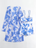 New Sexy 3 Pieces Suit for Women Neck Hanging Bikini Set+Cover-up Swimwear Sunproof Tankini High Waist Shorts Swimsuit Beachwear