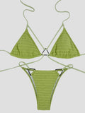 Sexy Wrinkled Halter High Cut Bikini Female Swimsuit Women Swimwear Two-pieces Bikini set Hollow Out Bather Bathing Suit Swim