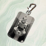 Funny Art Fat Cat Toilet Rectangle Card Case Keychain Access Card Bag Key Tag Ring Leather Card Holder Key Ring Access