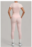 Women Tracksuit Yoga Sets Short Sleeve Slim Sports T Shirts Workout Clothes Outdoor Tight High Waist Pocket Pants Fitness Suits