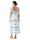 Flower Print Tie Strap Swing Dress Women A-Line Square Neck Tiered Ruffled Summer Bohemian Beach Long Tank Dress