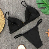New Sexy Padded Brazilian Bikini Women Swimwear Female Swimsuit Two-Pieces Bikini Set Solid Bather Bathing Suit Swim Lady V64A