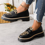 Fashion Leopard Print Platform Loafers Women Plus Size 43 Slip On Pu Leather Shoes Woman Comfort Thick Bottom Office Work Shoes