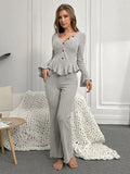 Autumn Winter Two Pieces Pajamas Sets Women Sleepwear Sexy V Neck Long Sleeve Tops and Trousers Set Loungewear Home Clothes