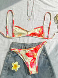 XS - XL Flowers Printed High Cut Bikini Women Swimsuit Female Swimwear Two-pieces Bikini Set Bather Bathing Suit Swim Beachwear