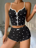 Sexy Lingerie Sleepwear for Women Pajamas Set Heart Print V-Neck Sleeveless Casual Cami Top and Shorts Sets Loungewear