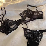 MOYISU Parisian Lace Half Cup Bra Set - Ultra-Thin Underwire Summer Lingerie with Sheer Cutouts & No Sponge Sexy French Desire