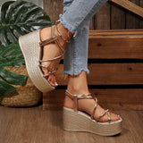 2026 New Chunky Platform Gladiator Sandals Women Gold Elastic Band Wedge High Heel Sandals Woman Plus Size 43 Summer Sandles