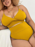 VigoJany 2026 Solid High Waist 2 Piece Plus Size Bikini Women Cross Push Up Large Big Swimsuit Beach Lady Chubby Bathing Suit