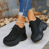 White Knitted Wedge Heels Sneakers Women Spring Autumn Breathable Chunky Platform Sneakers Woman Slip On Mesh Running Shoes 42