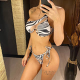 Sexy One Shoulder Underwired V-Bar Bikini Female Swimsuit Women Swimwear Two-pieces Bikini Set Bather Bathing Suit Swim V4229