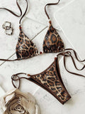 Sexy Coffee Leopard Print Micro Bikini 2026 Women Pearls Trap Push Up Bra Tie Side Thong Swimsuit Bathing Suit Holiday Swimwear