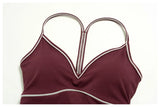 Summer Back I Shaped Sports Bra Sexy Deep V Neck Contrast Color Slimming Yoga Tank Top Outdoor Workout Fitness Gym Running Vest