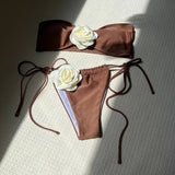 14 Colors 3D Flowers Bandeau High Cut Bikini Female Swimsuit Women Swimwear Two-Pieces Bikini Set Bather Bathing Suit Swim V5265
