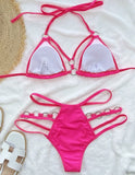 2025 Sexy Halter Strappy Metal Rings Bikini Women Swimwear Female Swimsuit Two-pieces Bikini set High Cut Bathing Suit Swim Lady