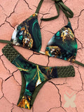 Print Halter Braided Rope Mini Thong Bikini Female Swimsuit Women Swimwear Two-pieces Bikini Set High Cut Bathing Suit Swim Lady