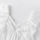 Women Summer Solid Color A-Line Dress Casual Sweetheart V-Neck Flutter Sleeves Mini Dresses for Beach Party Club