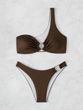 ZTVitality Sexy Brown One Shoulder Bikini Set 2024 New Arrival Padded Bra Swimsuit Women's Swimwear Summer Beachwear Biquini