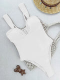 U Neck Wrinkled White One Piece Swimsuit Women Swimwear Female High Cut Leg Monokini Padded Bather Bathing Suit Swim Bodysuit