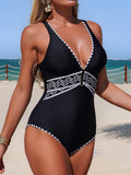 2026 V-neck Swimsuit Women One Piece Solid Printed Swimwear Female Sexy Bathers Bathing Swimming Swim Suit Beach Wear XL