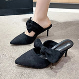 2026 New Arrival Pointed Toe Shallow Butterfly Knot Slingback Stiletto Sandals Summer Dress Party Wrapped Toe Shoes Casual Soft
