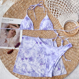 4 Colors Sexy Bikini Set 3-Piece Swimwear Swimsuit Women Halter Print Bikinis Set Bathing Suit Beach Bikini Trajes De Bano Mujer