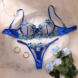 New Women's Vintage Embroidered Floral Lingerie Set with Steel Ring Push-Up Breathable Sexy Intimate Bra Set Close-Fitting