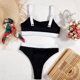 New Sexy Ribbed Splicing Female Swimsuit High Waist Bikini Women Swimwear Two-pieces Bikini Set Bather Bathing Suit Swim V2329