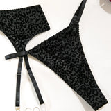 Toucheart 5-Piece Suit Sexy Underwear Suit Flocked Leopard Print Fashionable Hollow Sexy Lingerie Women Perspective Underwear
