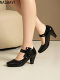 Spring Hot Sale Patent Leather Chunky Heel High Shoes Women's Platform Wedding Party Single Dress Shoes Large Size 33-45 Pumps