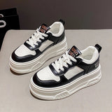 Pu Leather Thick Bottom Sneakers Women 2025 Breathable Platform Vulcanised Shoes Woman Womens All Match Lace Up Casual Sneakers