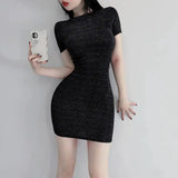 Nightclub High WOMENGAGA Waist Women Slim Mini Dress T Shirt Thin Hot Sexy Korean Women Tops Transparent Summer Fashion 6A26
