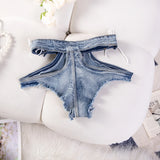 Sexy Hollow Out Women Denim Shorts Hole Bandage Night Club Pole Dance Hot Jeans Lace-Up Shorts Charming Elegant Beautiful 45ZK