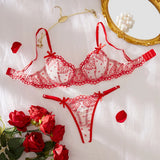 European and American erotic lingerie love lace print Valentine's Day pure desire push-up bra set